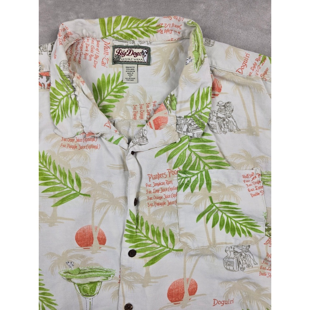 Big Dogs Hawaiian Shirt Mens Big 4X Cocktail Print Linen Blend Short Sleeve